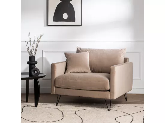 Villabon - Fauteuil XL en velours pieds épingles noirs : Couleur - Beige