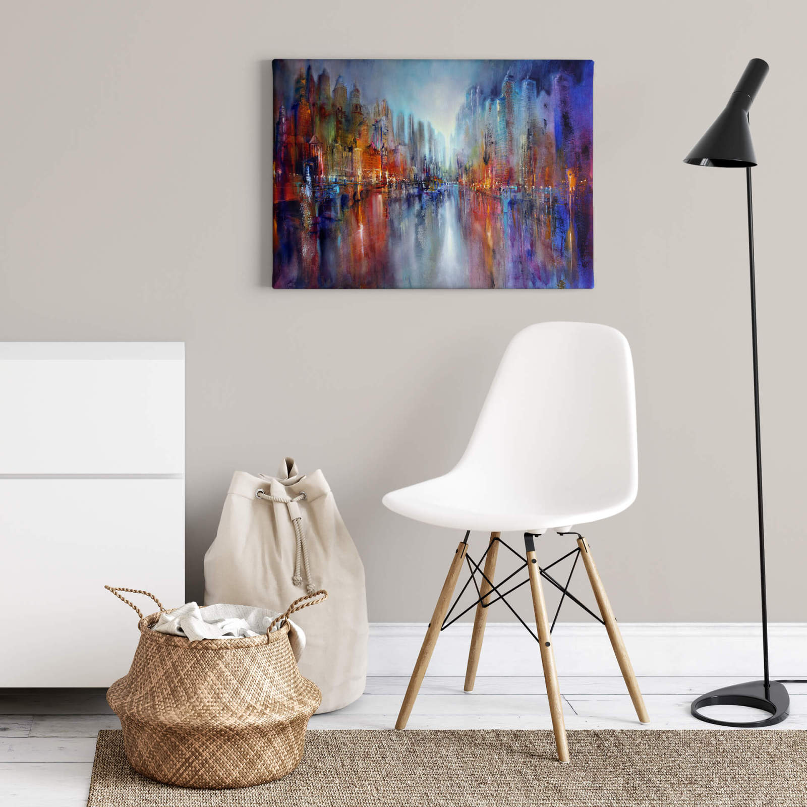 Leinwandbild WASSERSPIEGELUNG - blau-orange - 70x50 cm