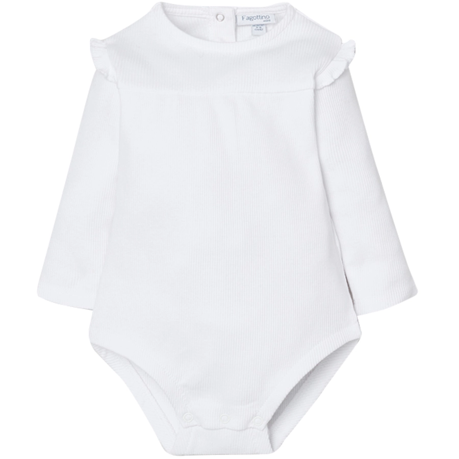 OVS Langarmbody gerippt mit Rüschen Bright White