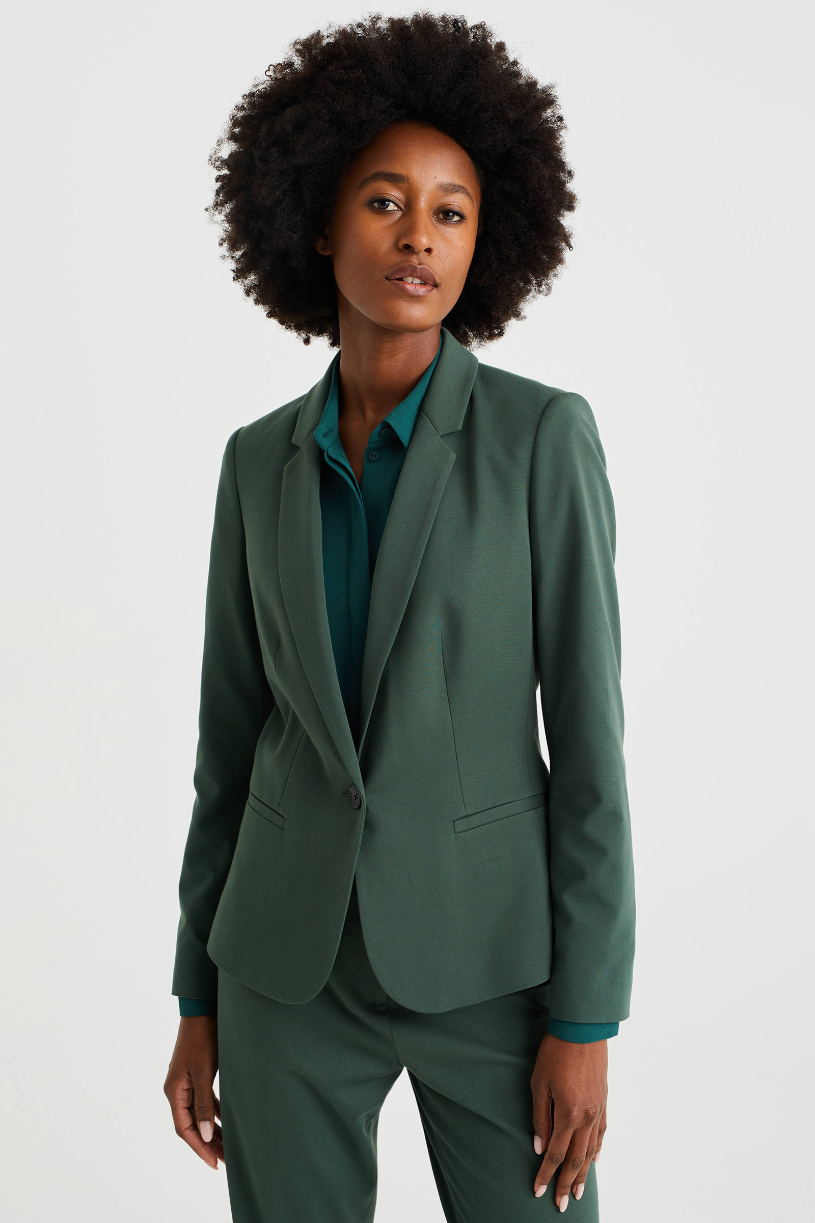 WE Fashion jersey getailleerde blazer Liz donkergroen