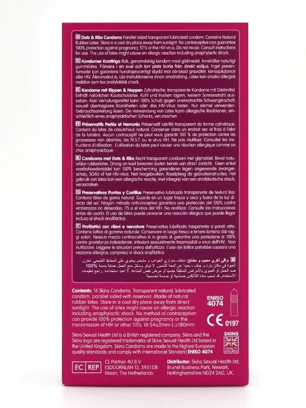 Skins Dots & Ribs Condoms 16-pack Teksturert kondomer