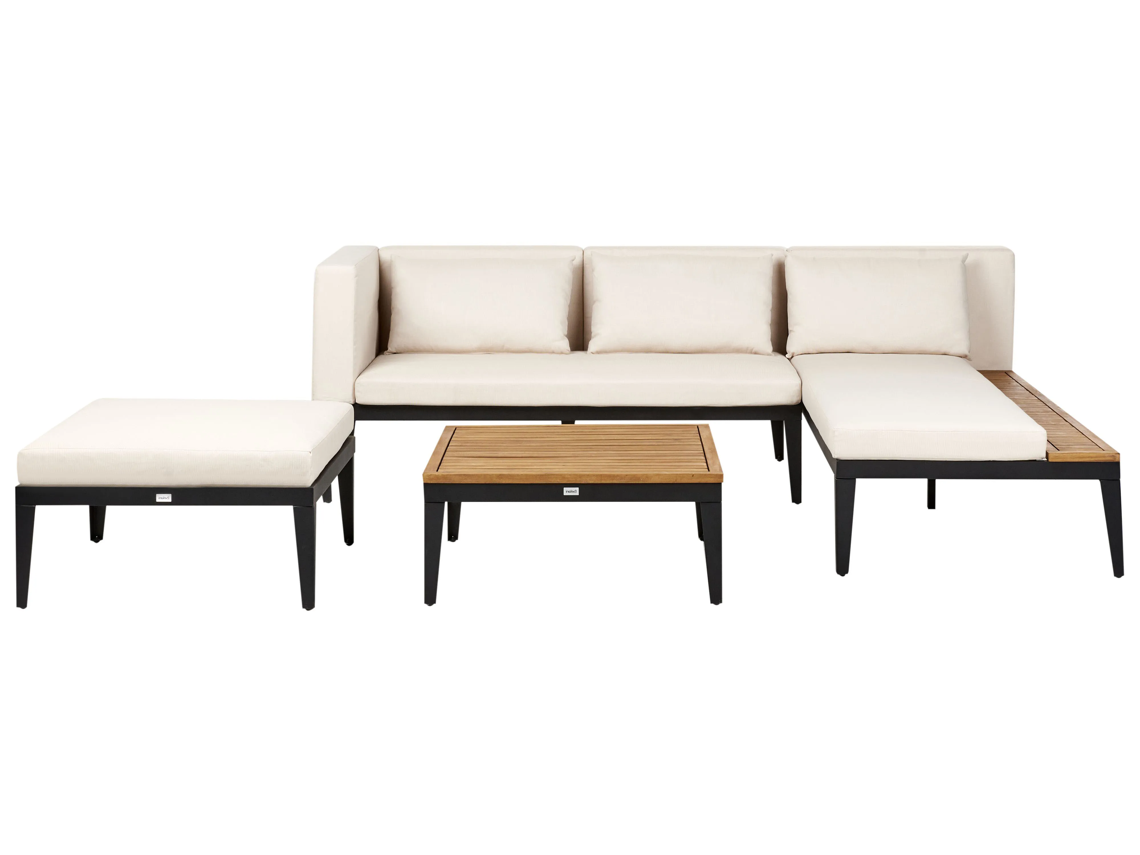 Loungeset met tafel en ottomaan 3-zits BRACCIANO linkszijdig Gecertificeerd acaciahout Lichtbeige