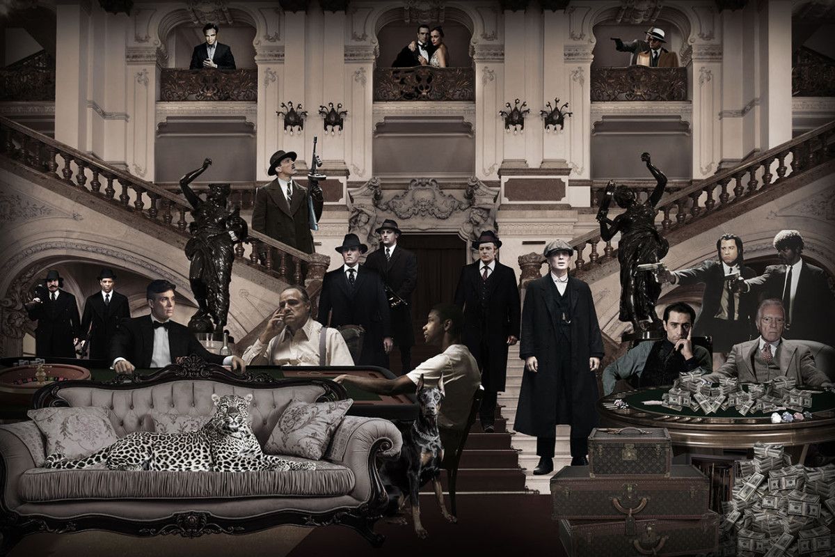 Glasschilderij Mafia Zwart Wit 110160-220B160 x D0.4 x H110 cm