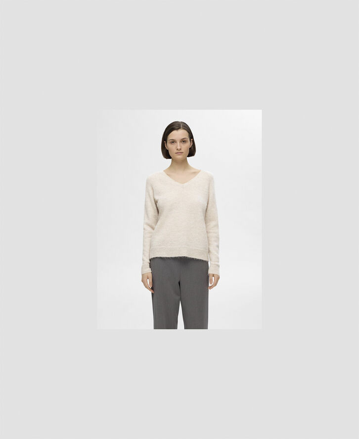 Selected Femme SLFLULU NEW LS ALPACA BLEND KNIT V-NECK B NOOS Birch/melange