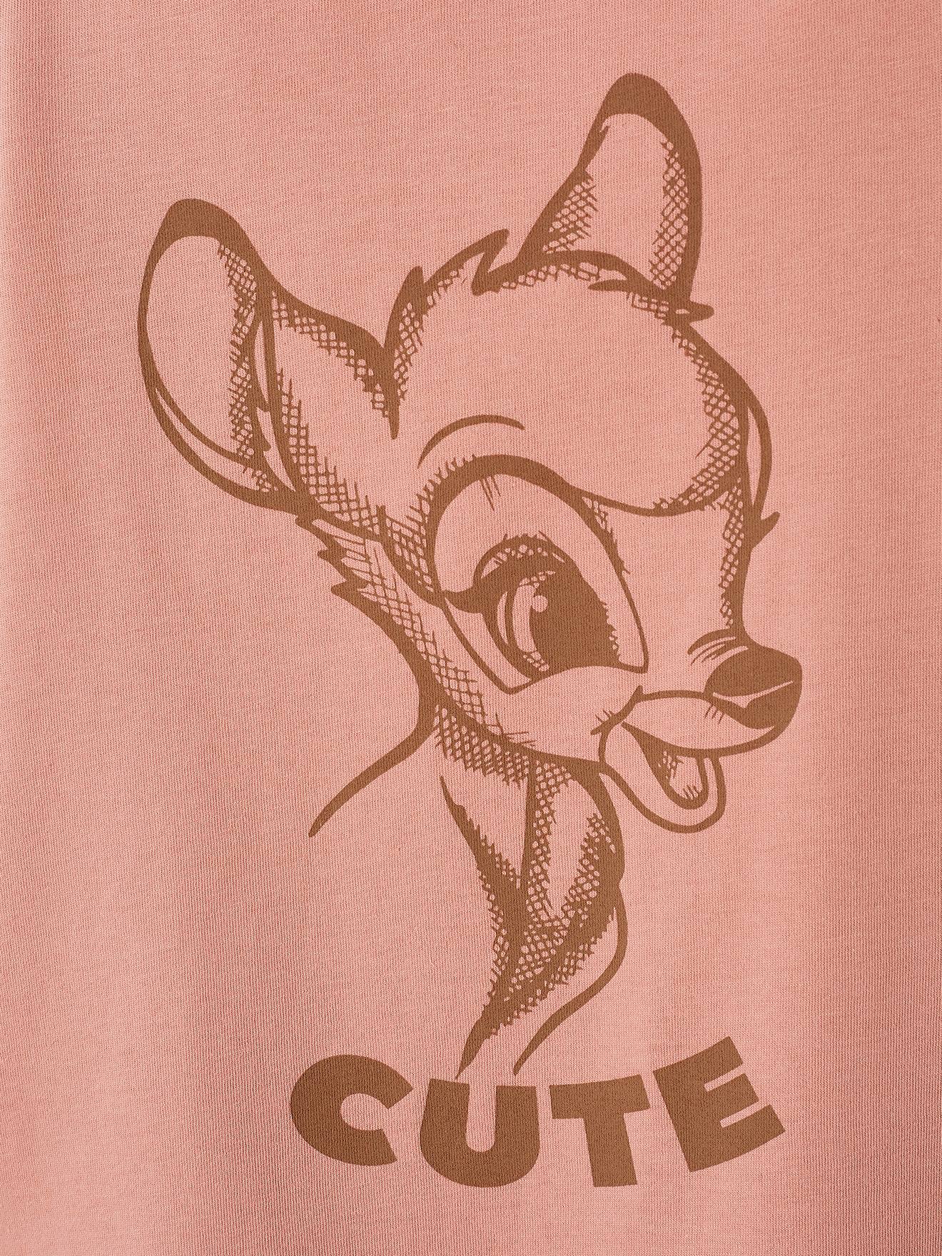 Camiseta de manga comprida DS® Bambi, rosa escuro liso com estampas.
