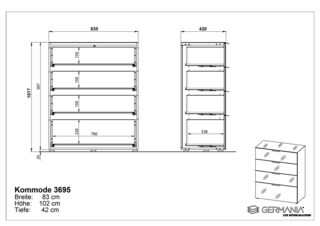 CASAVANTI Kommode OAKLAND 83 x 102 cm Glas Weiß/Navarra-Eiche-Dekor