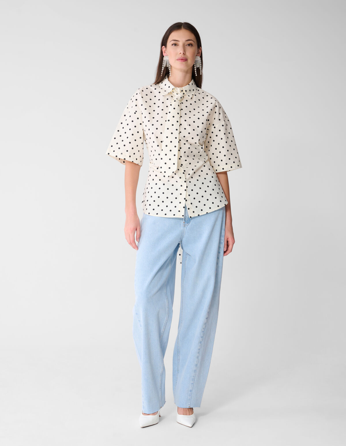 Polkadot Stropdas Blouse Zwart/Wit