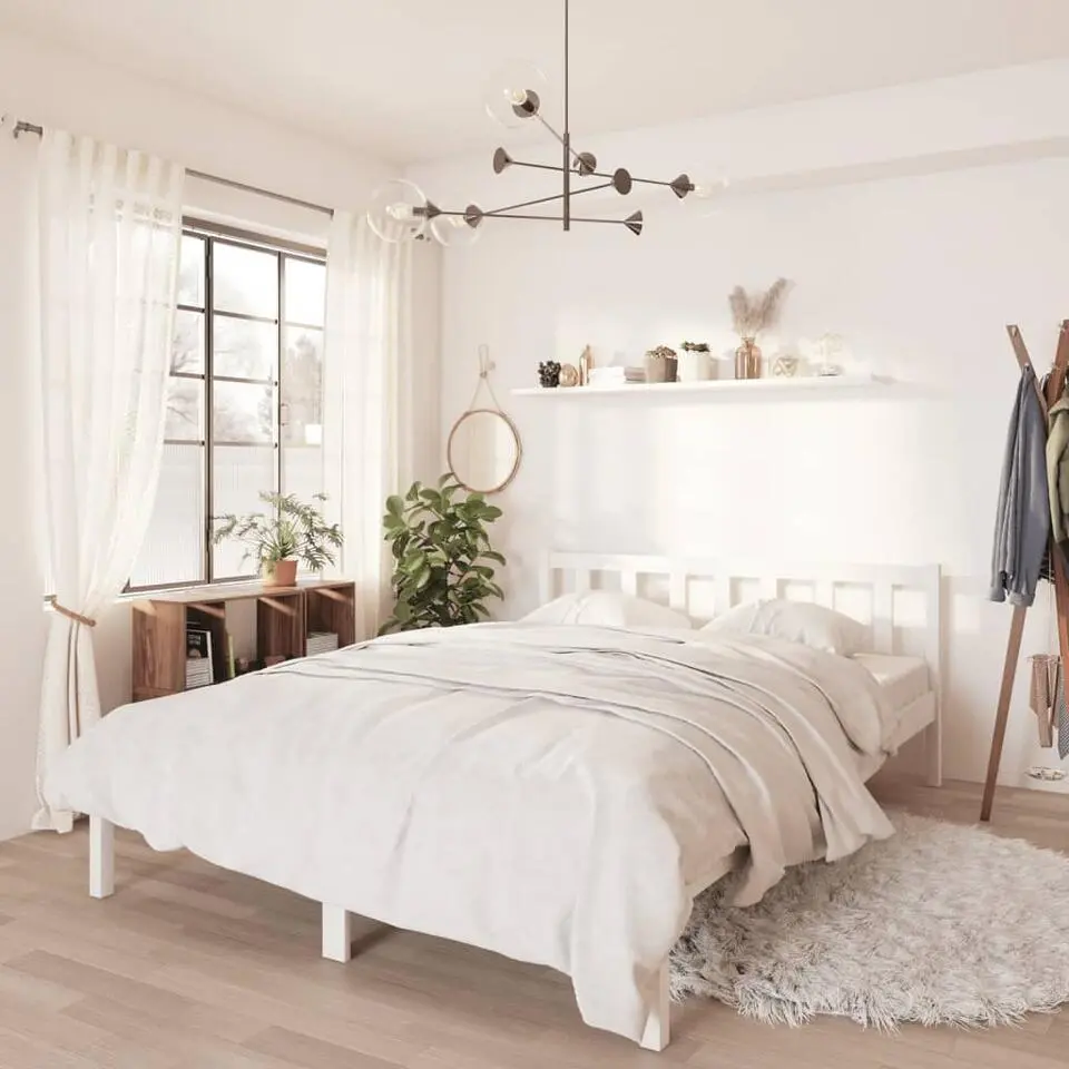 vidaXL - Klein Tweepersoonsbed frame - Wit - Massief grenenhout - 140x200 cm