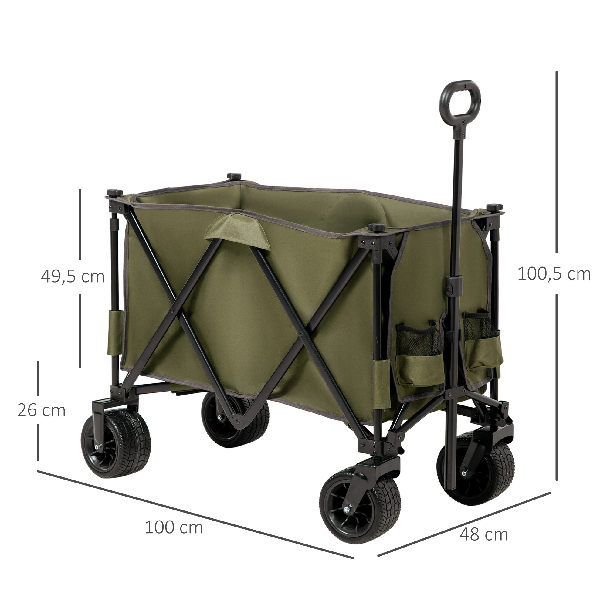 Outsunny Bollerwagen mit Seitentasche grün 100L x 48B x 100,5H cm