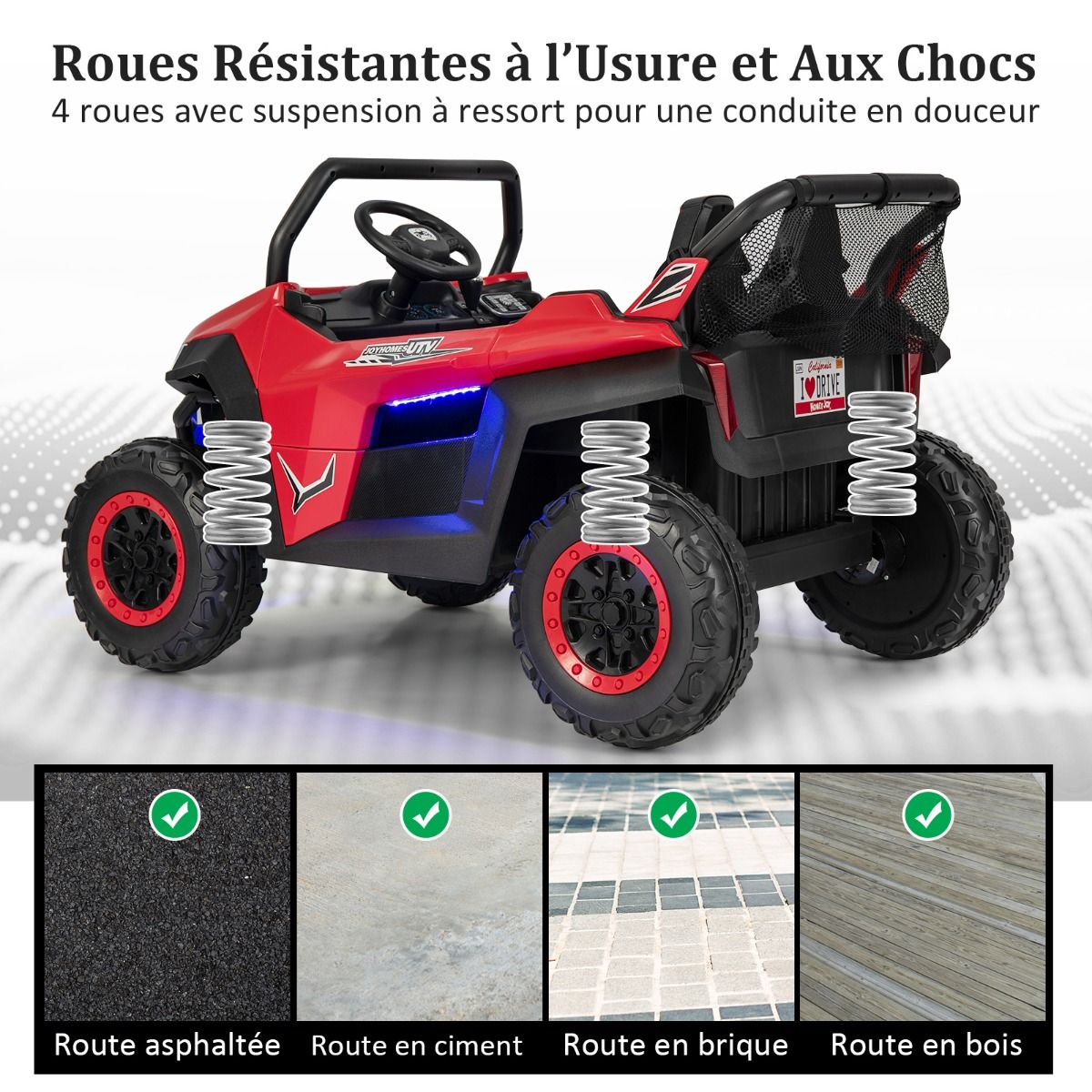 Voiture électrique Enfant 12 V Télécommande pour 3-8 Ans 2 Vitesses Ressort de Suspension Charge 59KG 118x74x71CM Noir/Rose/Rouge - Lidl-Manfred