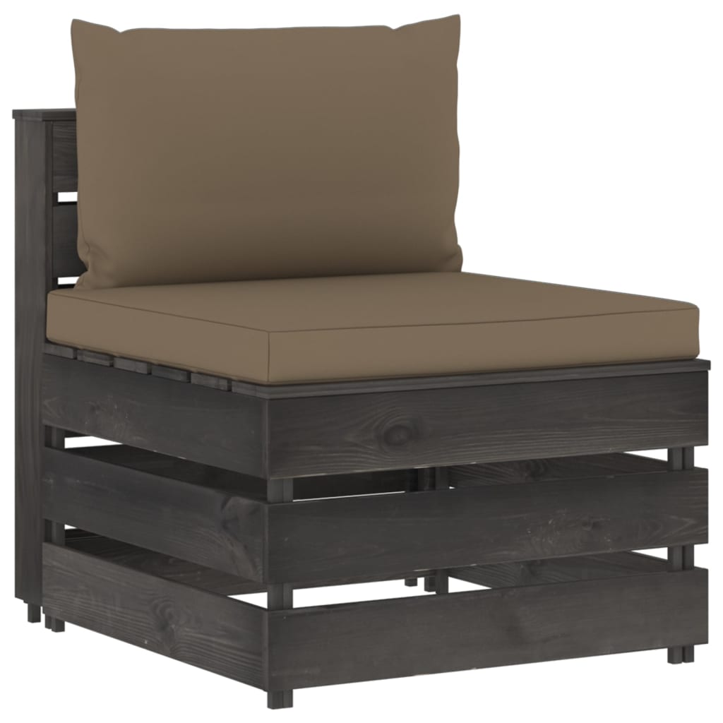 Salon de jardin meuble d'extérieur ensemble de mobilier 9 pièces avec coussins bois imprégné de gris