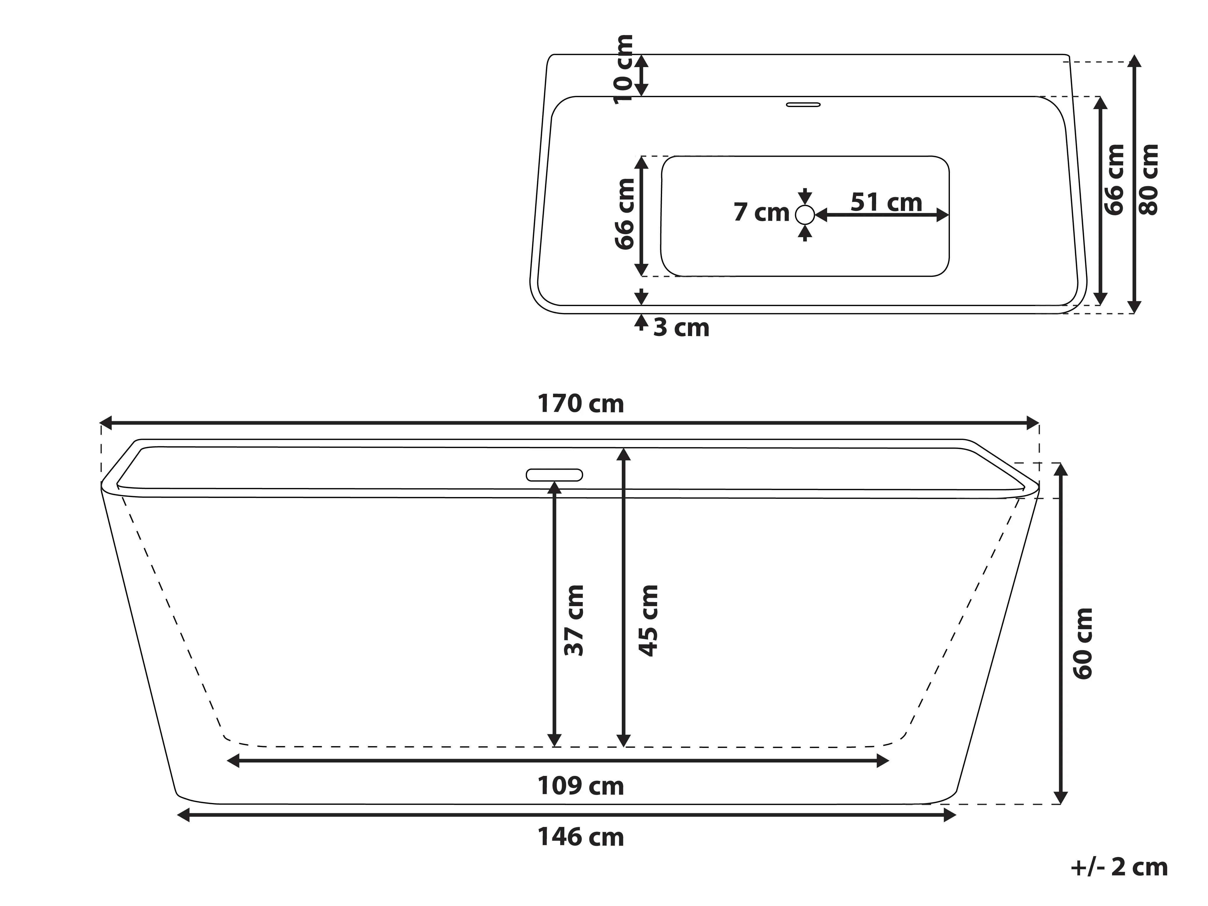 Badkuip HASSEL 170 x 80 cm Wit