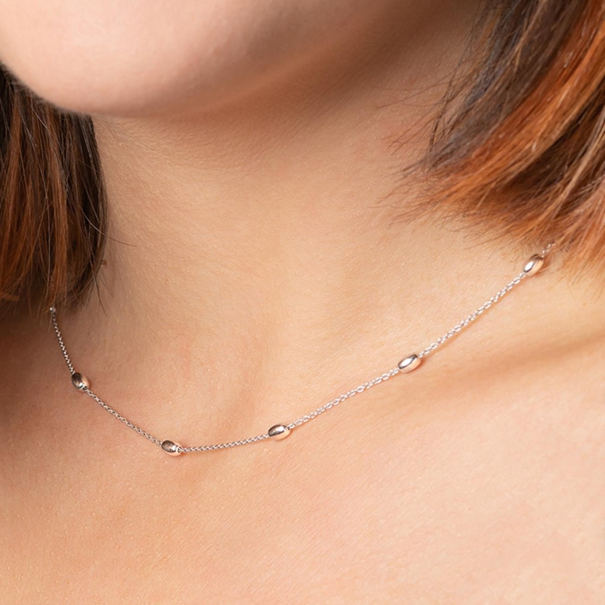 Collier suite de billes ovales Argent 925 Rhodié