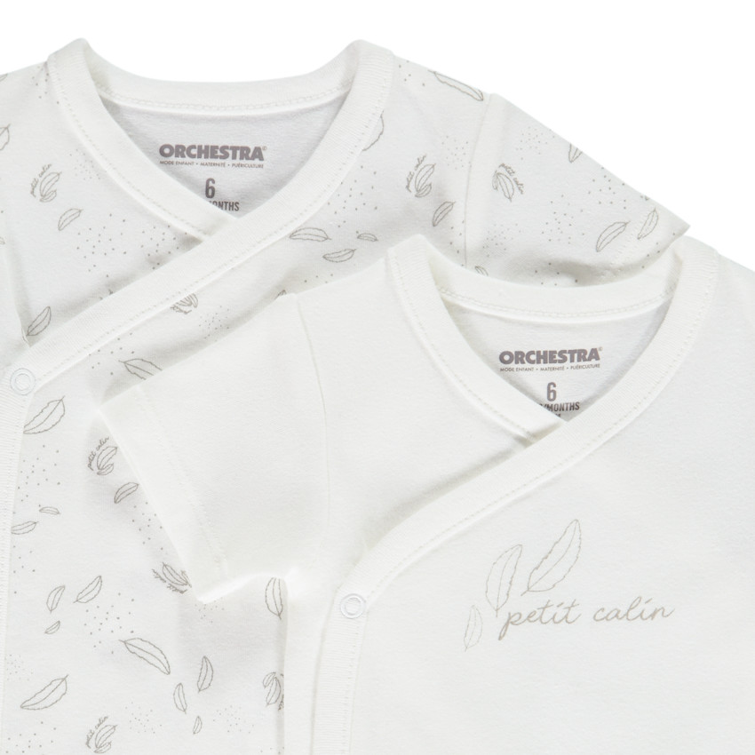 Lot de 2 bodies manches courtes en coton print plumes pour bébé