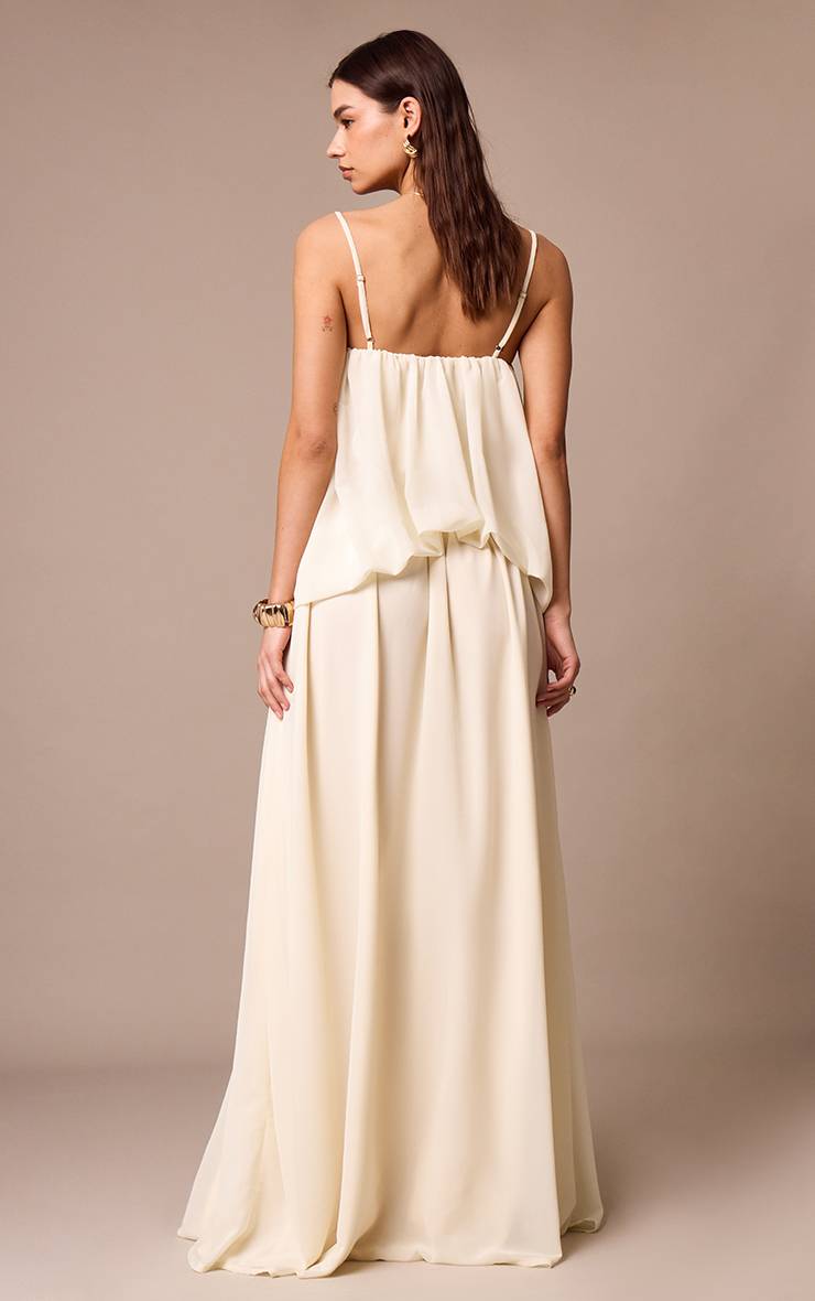 Crème Robe Longue Bouffante En Mousseline À Volants Superposés