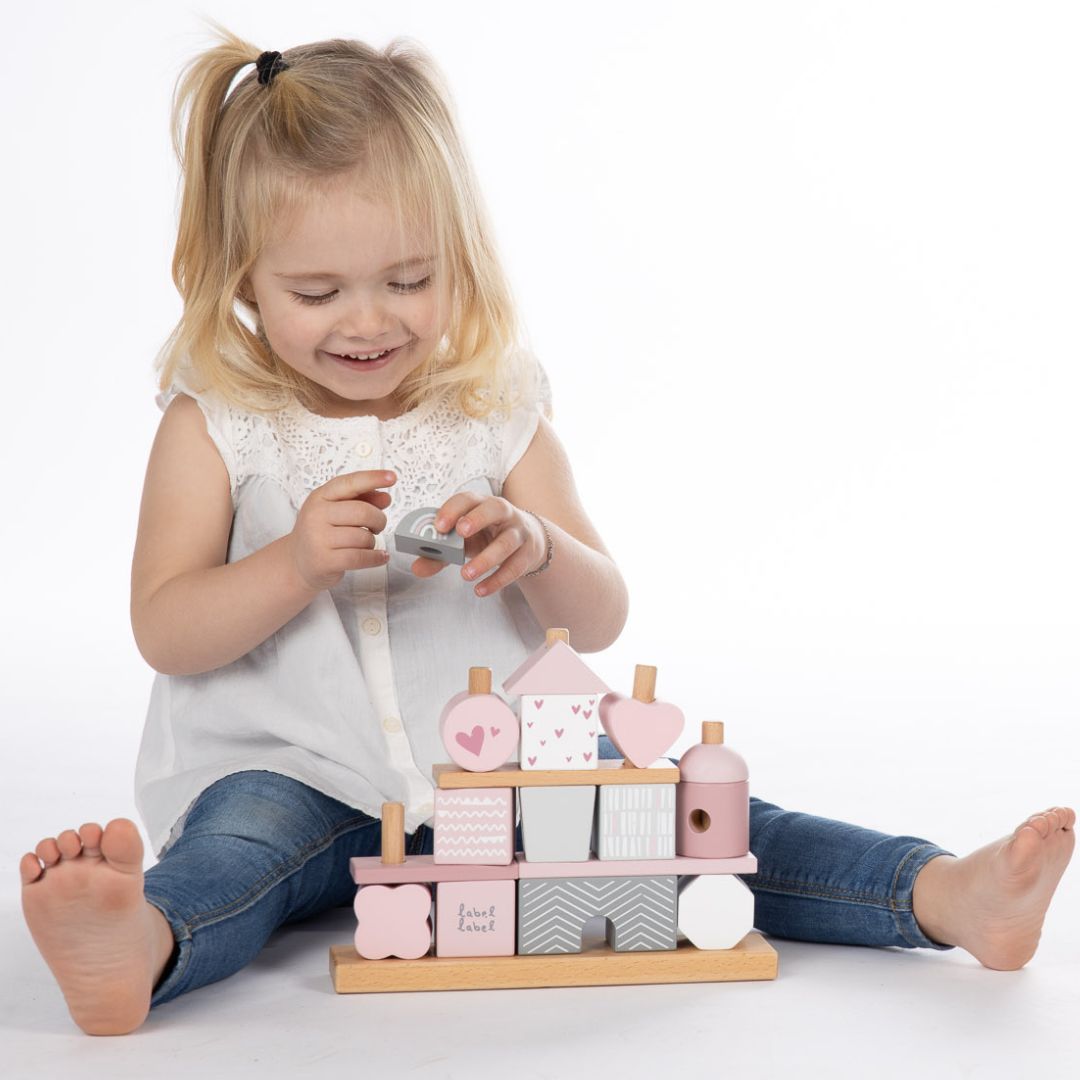 Label label stapelblokken house pink - 25-delig