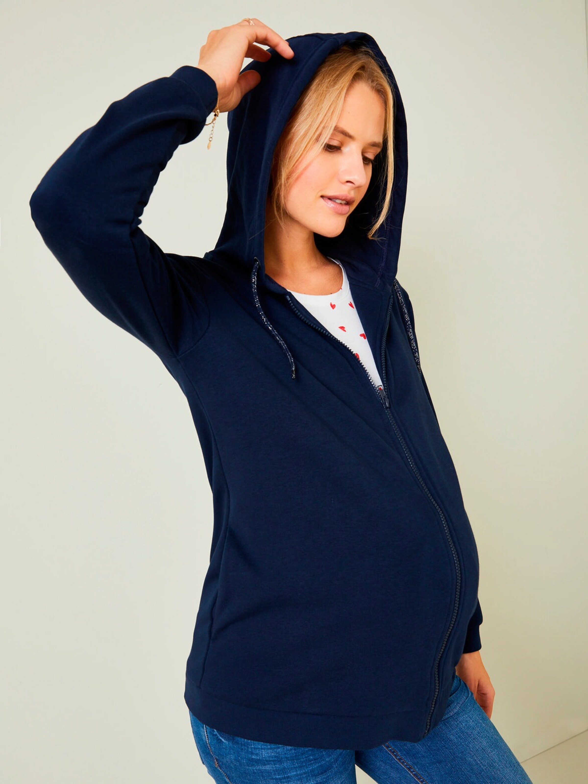 Vertbaudet 3-in-1-Kapuzensweatjacke, Tragejacke für Schwangerschaft & Stillzeit nachtblau