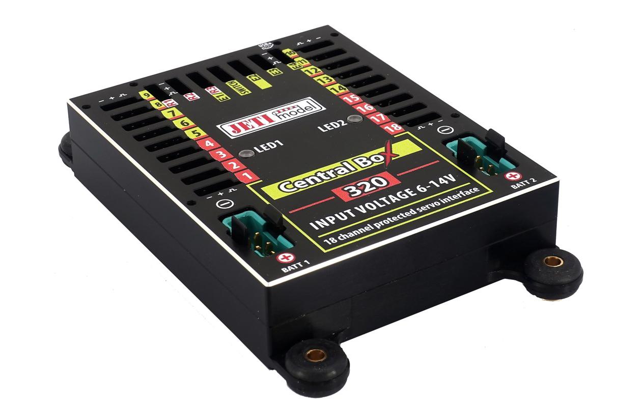 Akkuweiche Central Box 320 mit 2x Rsat2 und RCSW<br>Umfassendes Management mehrerer Servos in einem Modell mit hohen Sicherheitsansprüchen