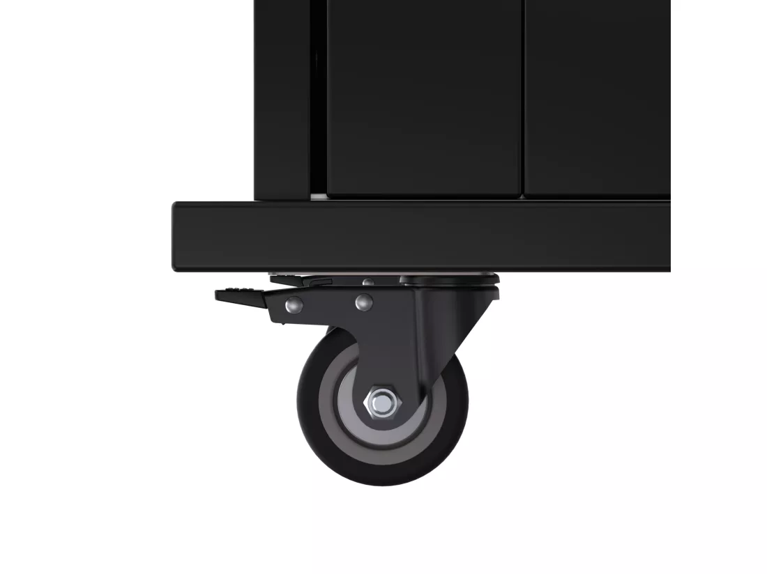 Ilot central de cuisine mobile avec 2 portes coulissantes - plateau extensible - 112x40(70)x94 cm - Bois MDF + métal - Noir et bois