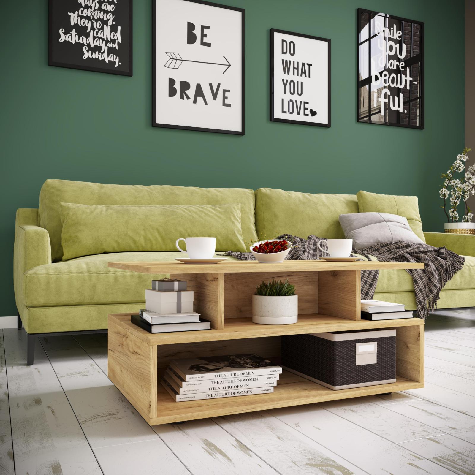 Couchtisch ESILA - Honig-Eiche - 5 Fächer - 80 cm