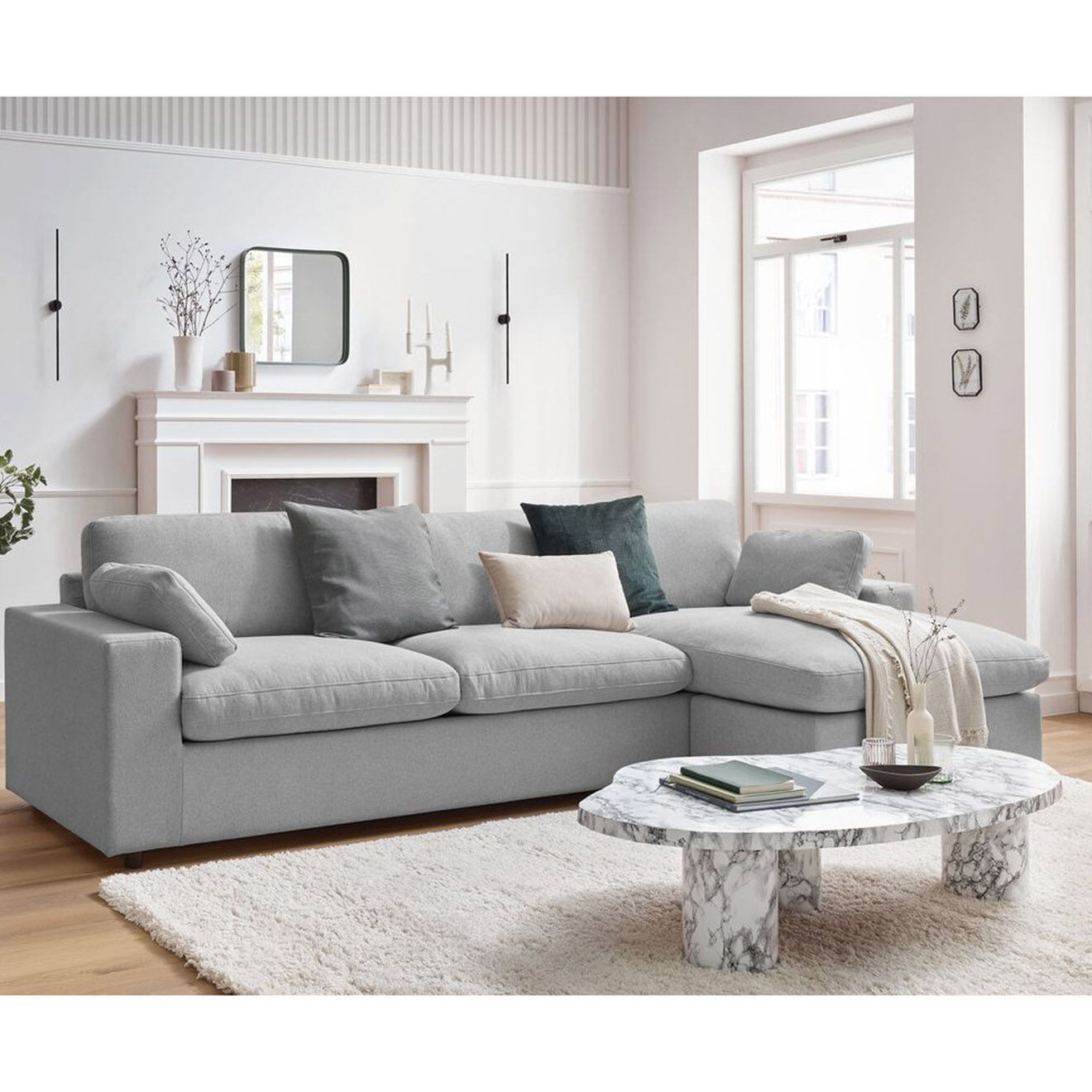 Bobochic Canapé d'angle fixe réversible belair gris clair - 280x139 cm