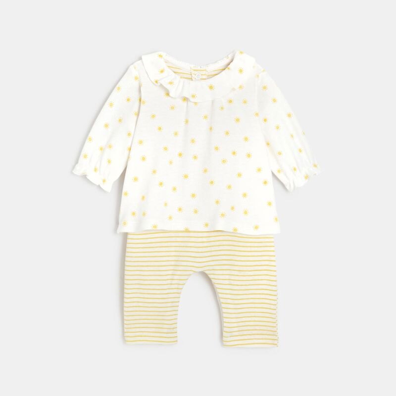 Combinaison effet 2 en 1 bébé fille en coton bio blanc Absorba Blanc