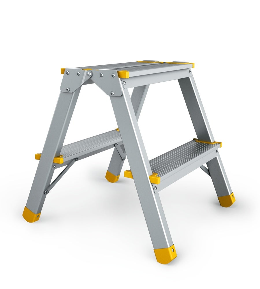 PROREGAL Metalen Dubbele Giraffe Dubbelzijdige Aluminium Trapladder, 2 Treden, 41 cm Hoog, Draagvermogen 150 kg, Huishoudelijke Ladder