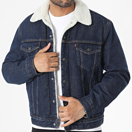 Veste Jean A Col Fourrure 16365 Bleu Brut