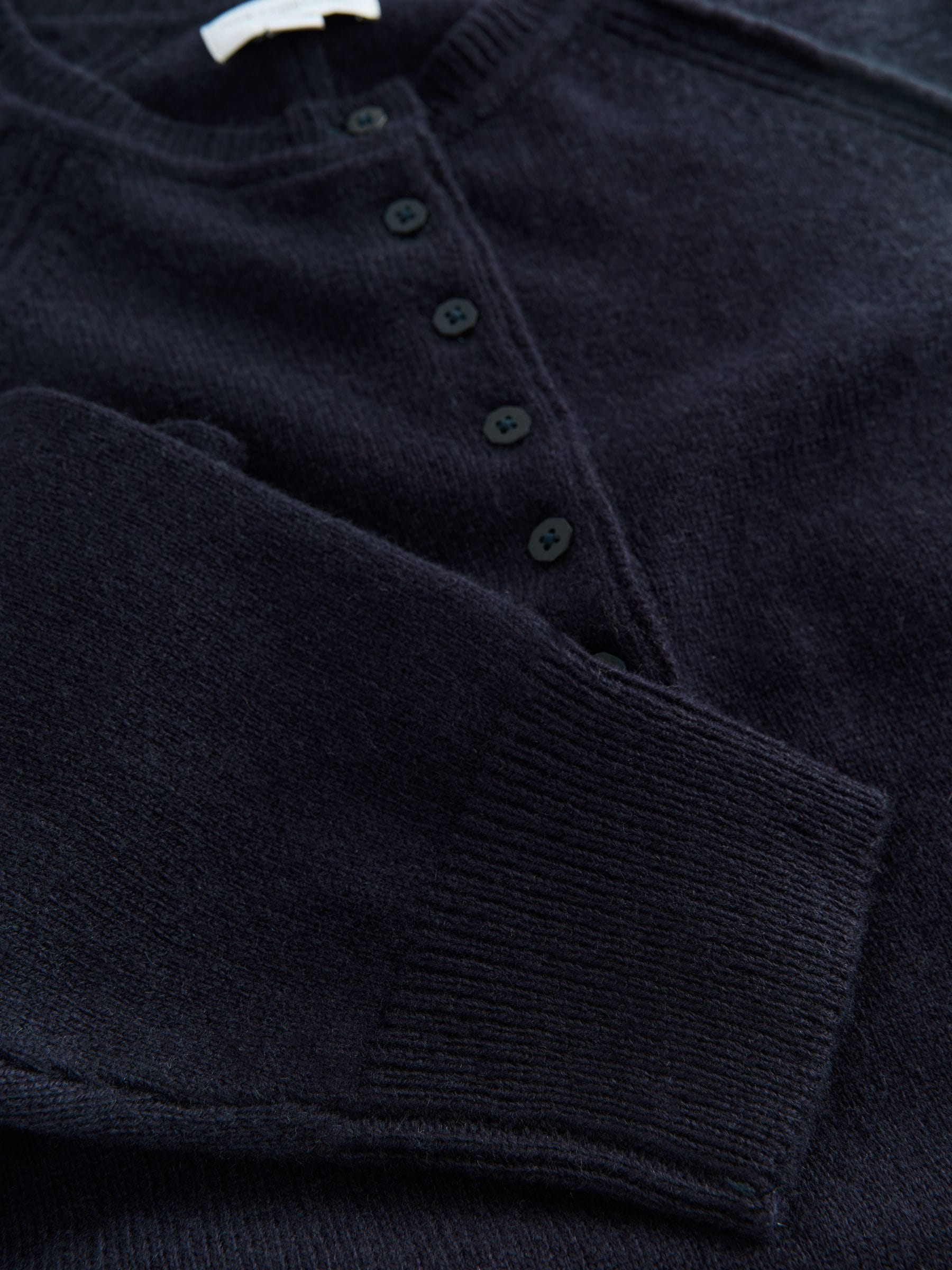 Donkerblauw - 100% Lamswol N.Premium Henley Trui met Ronde Hals