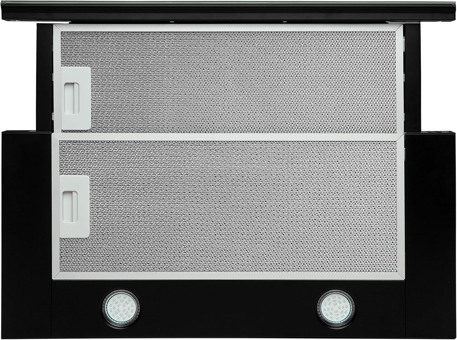 GCH 117 Einbau Dunstabzugshaube 60cm, Schwarz Glas, 1000 m³/h, Touch Control, Flachschirmhaube, 3 Leistungsstufen, Abluft- und Umluftbetrieb, Einbau Abzugshaube