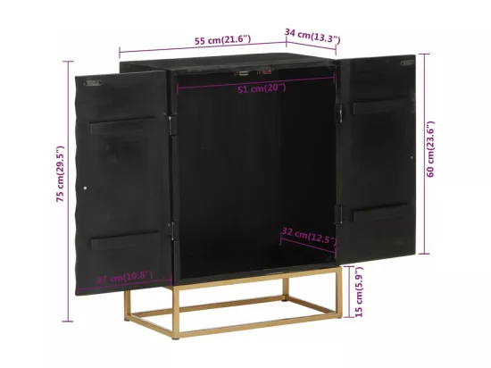 Buffet Noir 55x34x75 cm Bois massif de manguier et fer