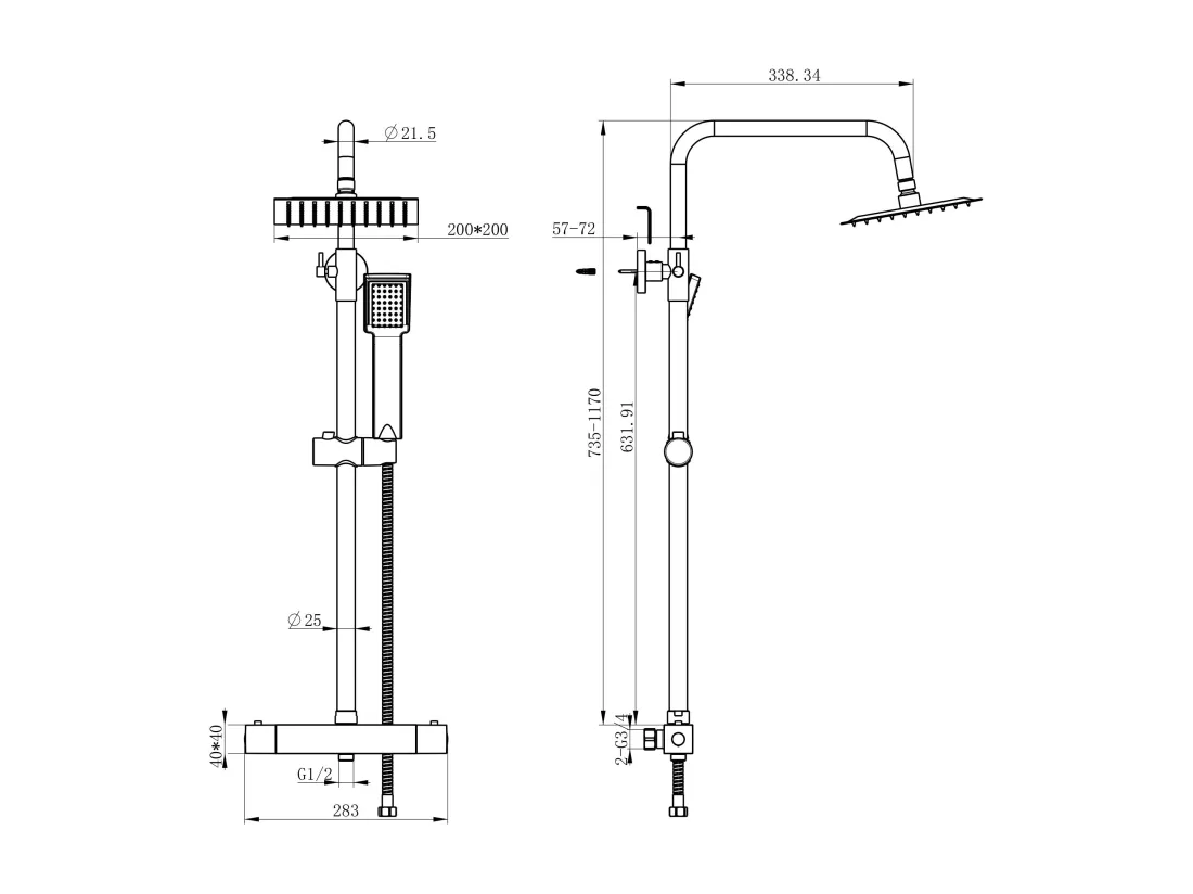 AICA Colonne de douche thermostatique, Acier inoxydable Pomme 200mm+Douchette 3 jets, Chromé
