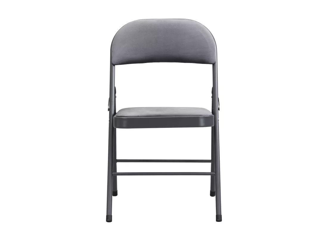 Lot de 6 chaises pliantes en velours et métal - Gris - ORTENSIA