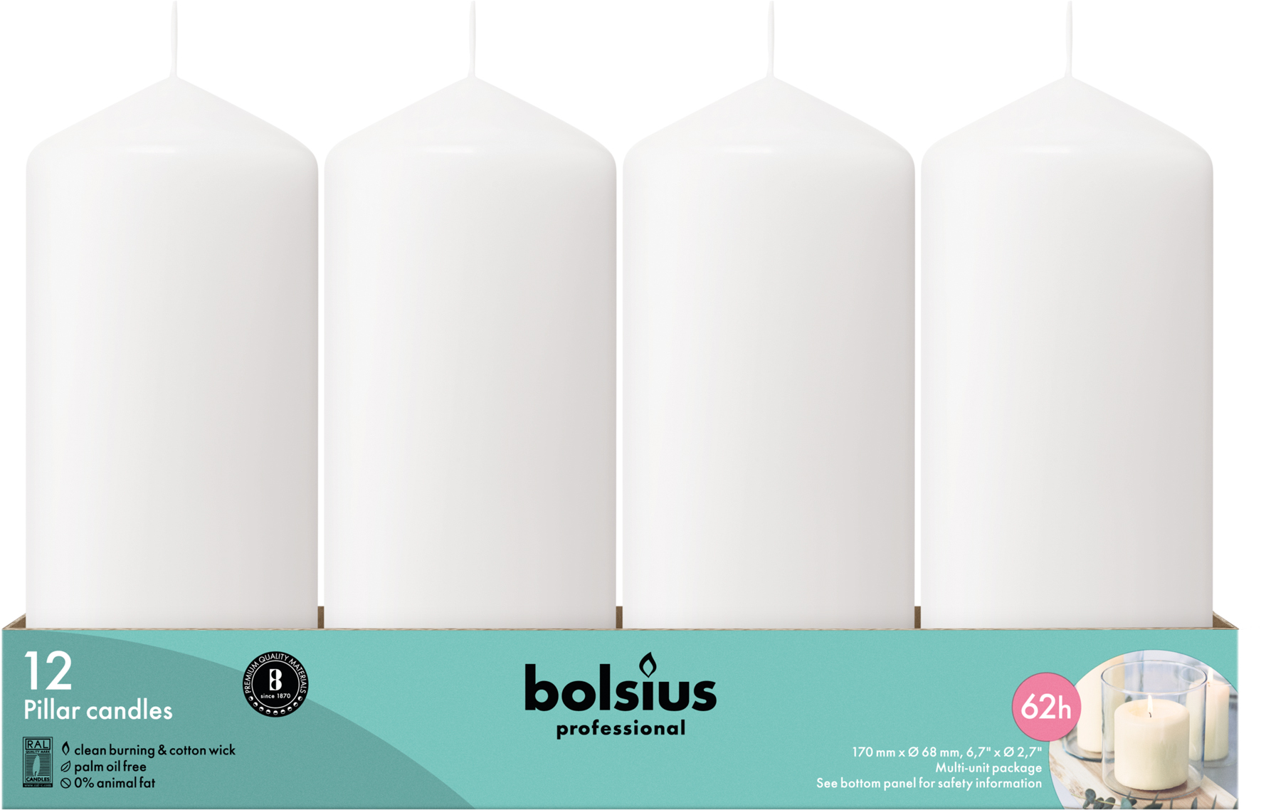 Bolsius Horeca Stompkaarsen 17/7 Wit (12 stuks)