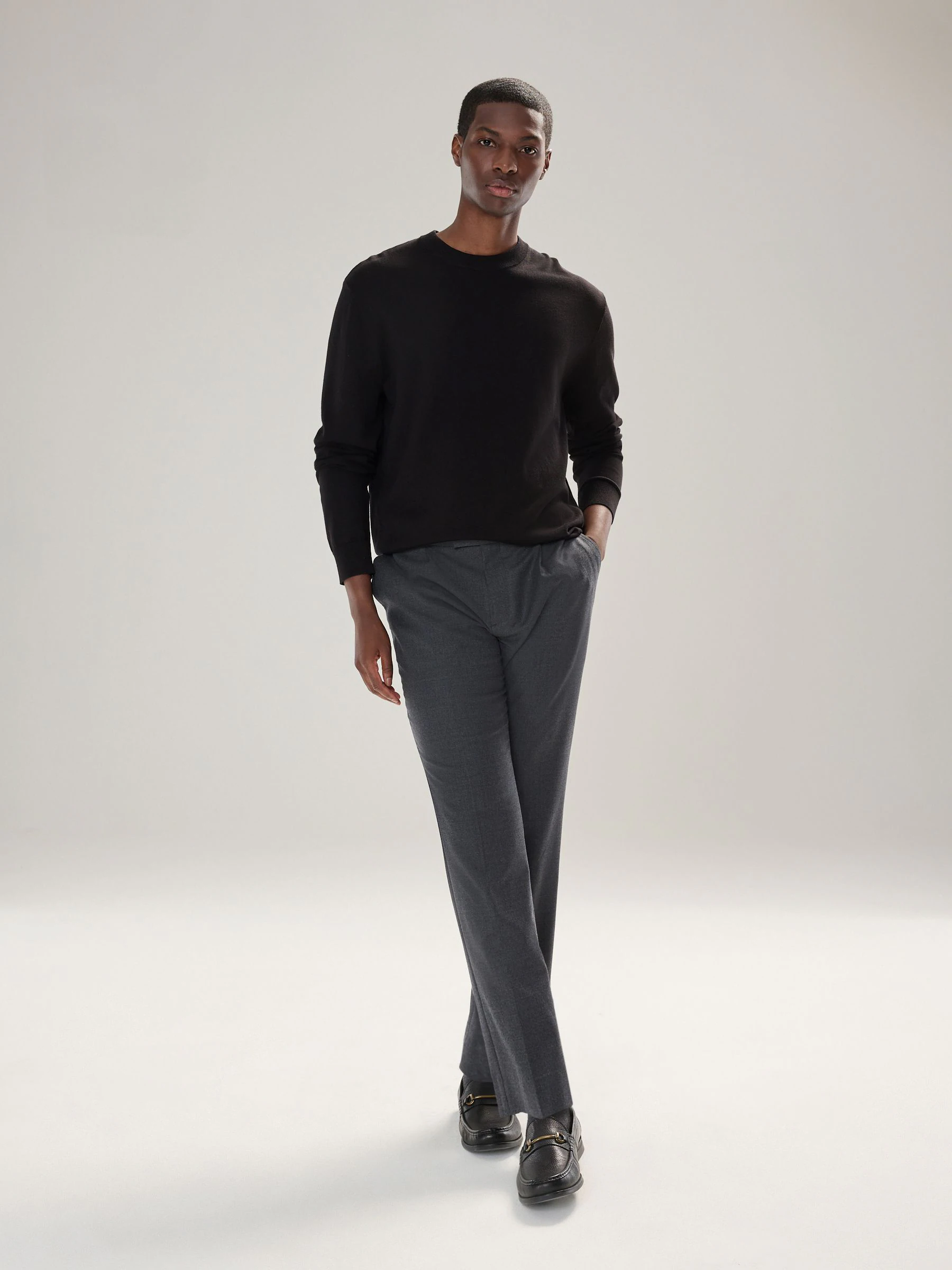 Zwart - Effen - Regular Fit Cotton Rich Crew Neck Jumper