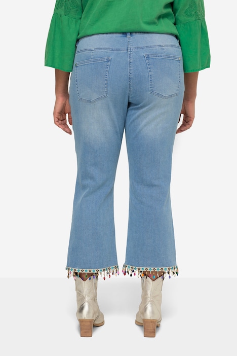 7/8-Jeans, Straight Legs, Saum mit Perlenfransen, 5-Pocket