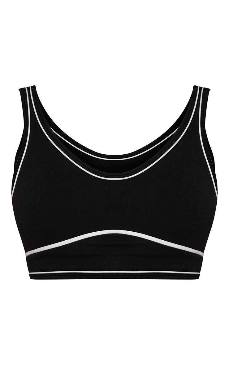 Noir Brassière De Sport Sans Coutures À Détails Contrastés