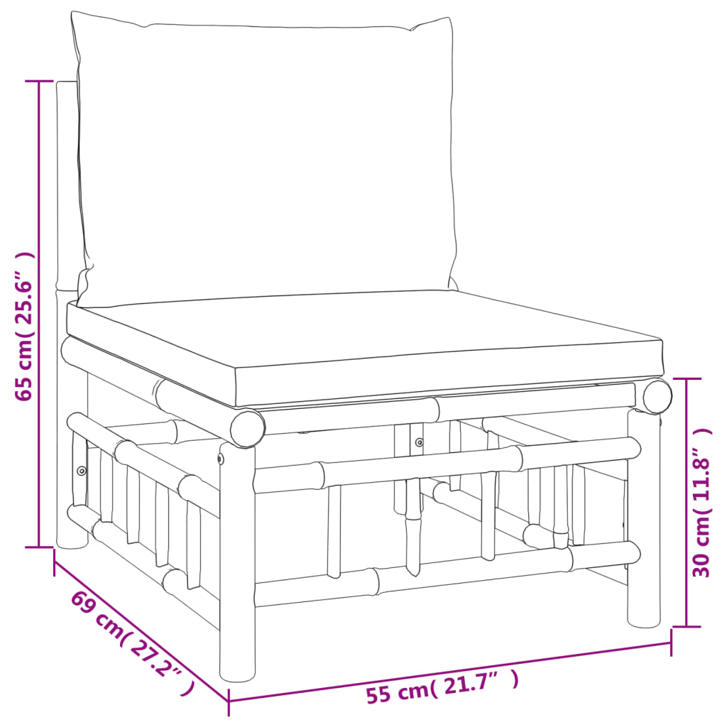 Salon de jardin meuble d'extérieur ensemble de mobilier 6 pièces avec coussins gris foncé bambou