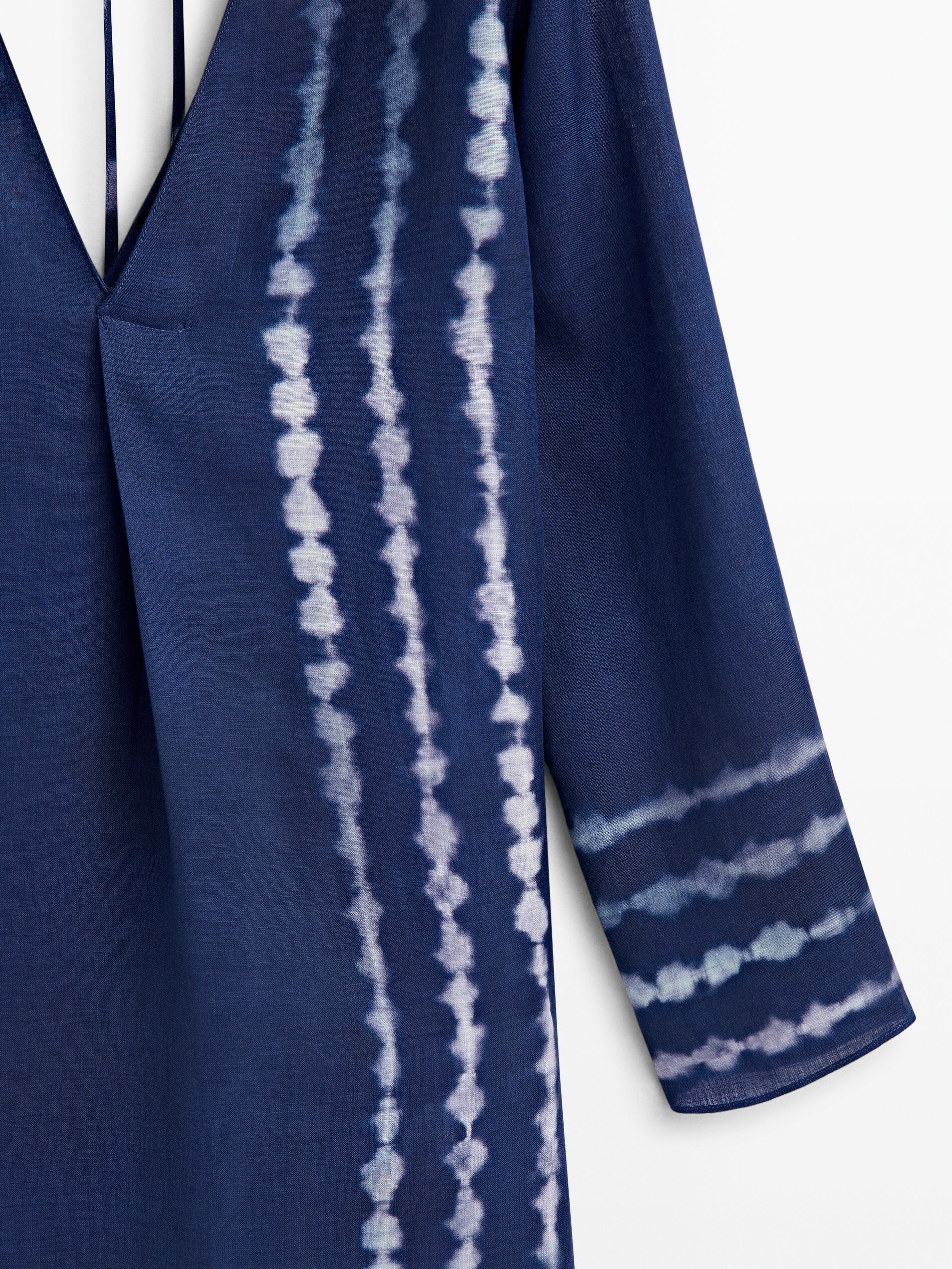 Caftan tie-dye azul 100% linho - Azul Claro