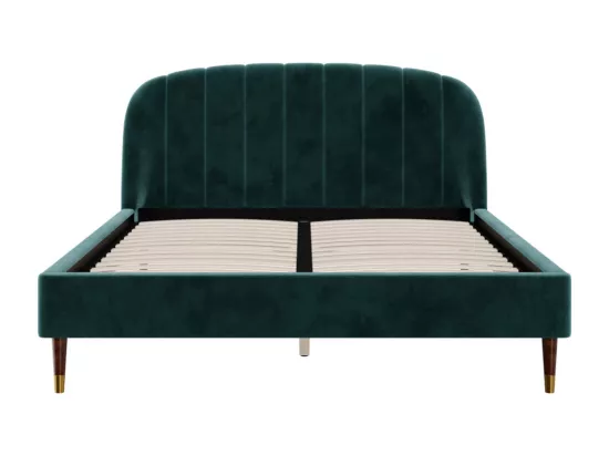 Lit double 160x200 cm en velours vert et pieds doré - Gala