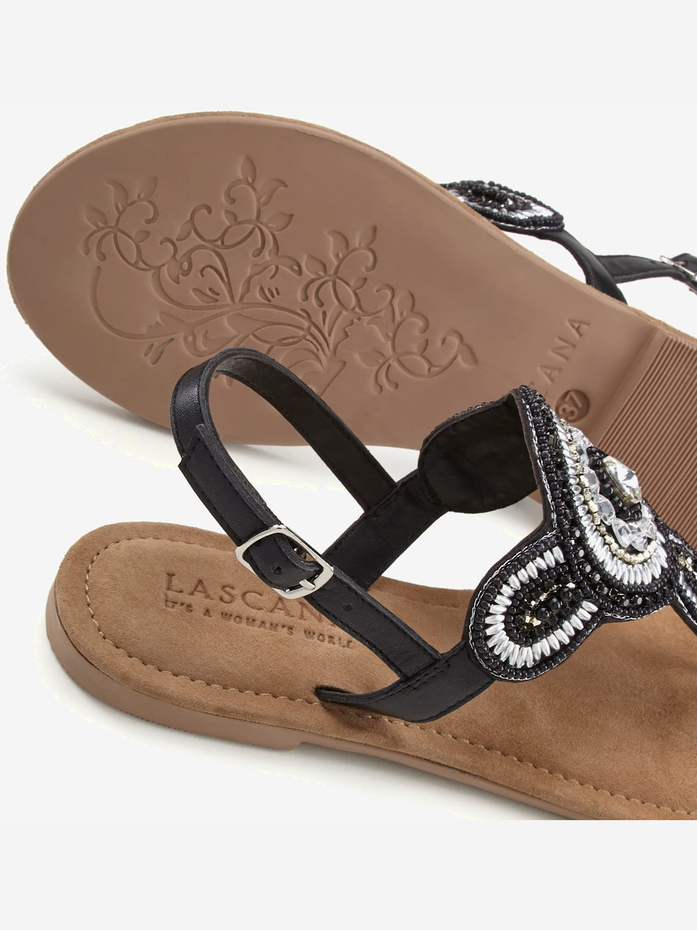 Tongs sandales avec petites pierres fantaisie et perles décoratives