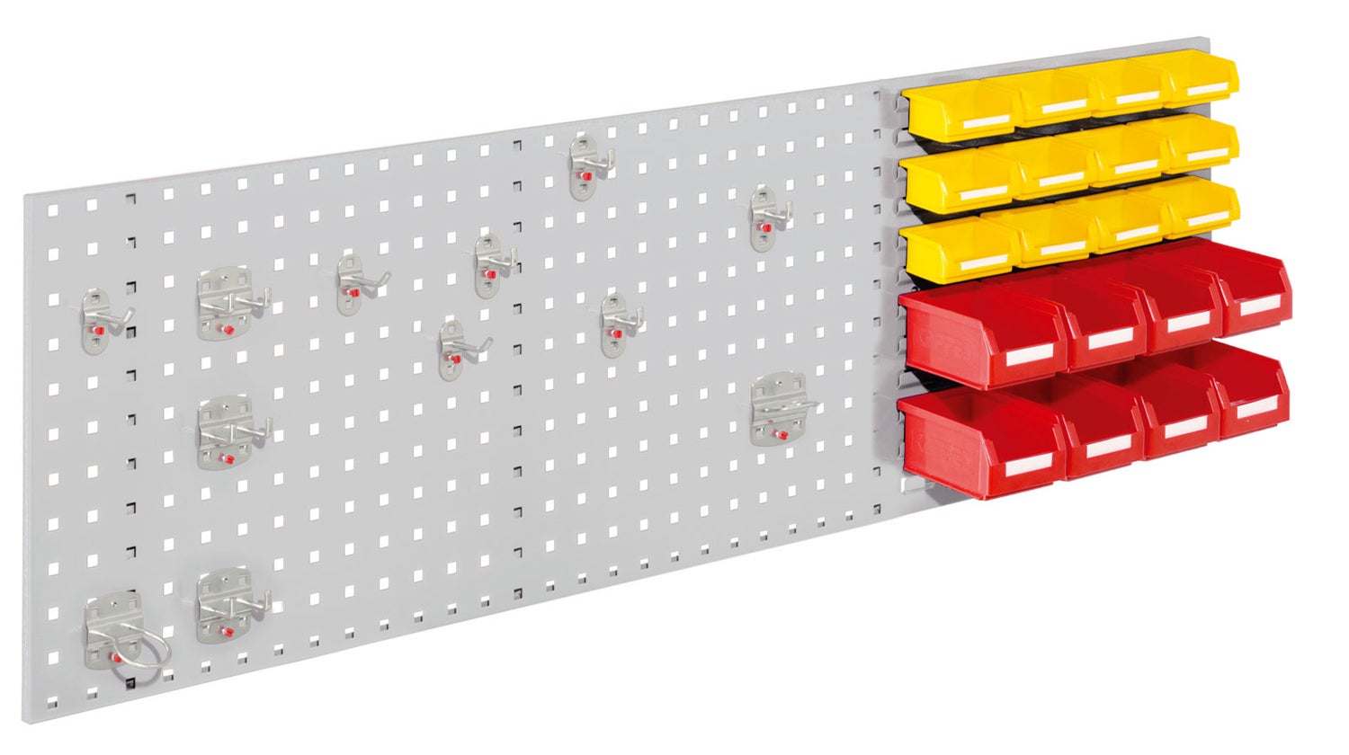 Kappes® RasterPlan Combinatiepaneelset #3 1x Geperforeerd paneel 1500x450mm 1x Accessoire-assortiment 32-delig Lichtgrijs RAL 7035