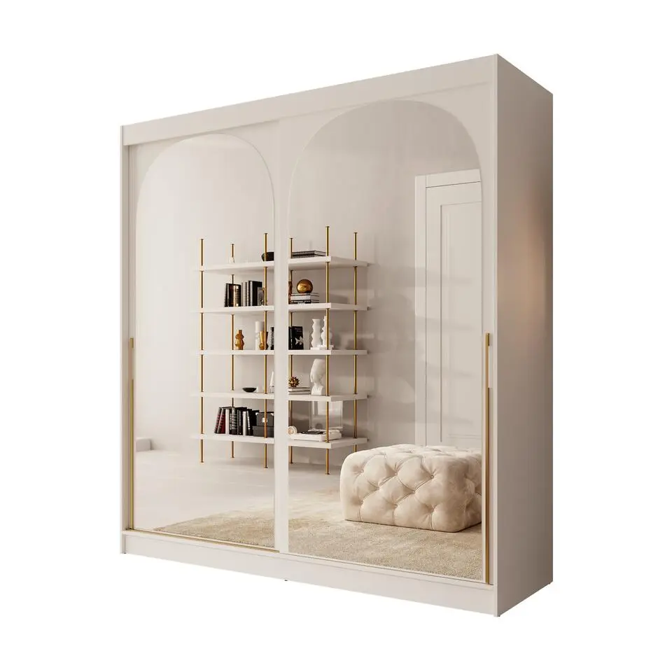 Meubella - Moniq - Kledingkast met schuifdeuren - Wit - 200x65x215 cm