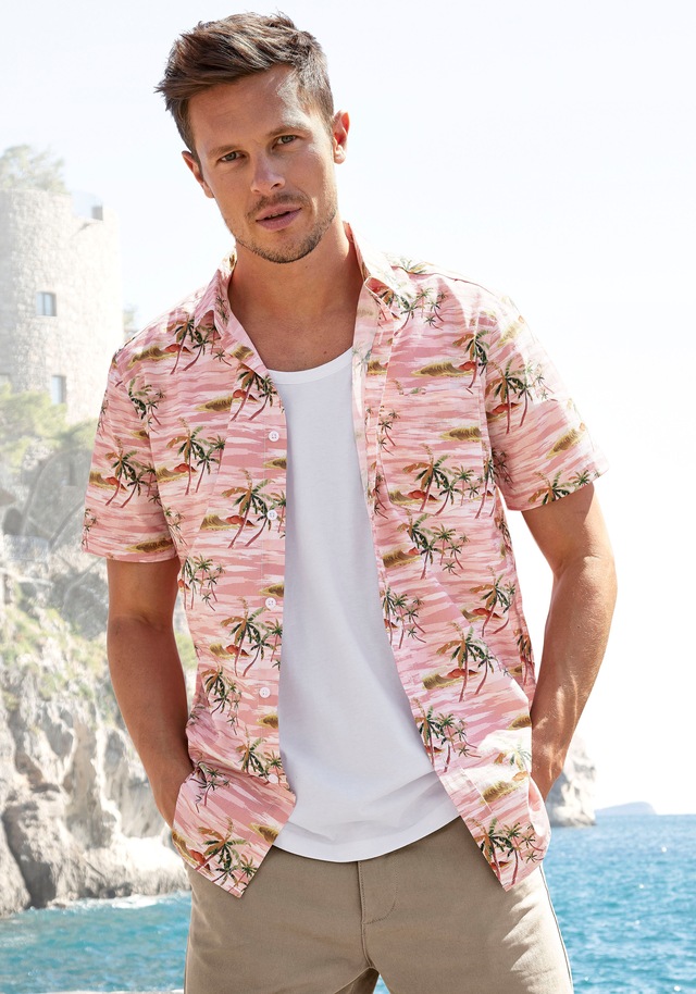 Beachtime Hawaiihemd »Regular fit« , Kurzarm, Freizeithemd mit Palmenprint, reine Baumwolle