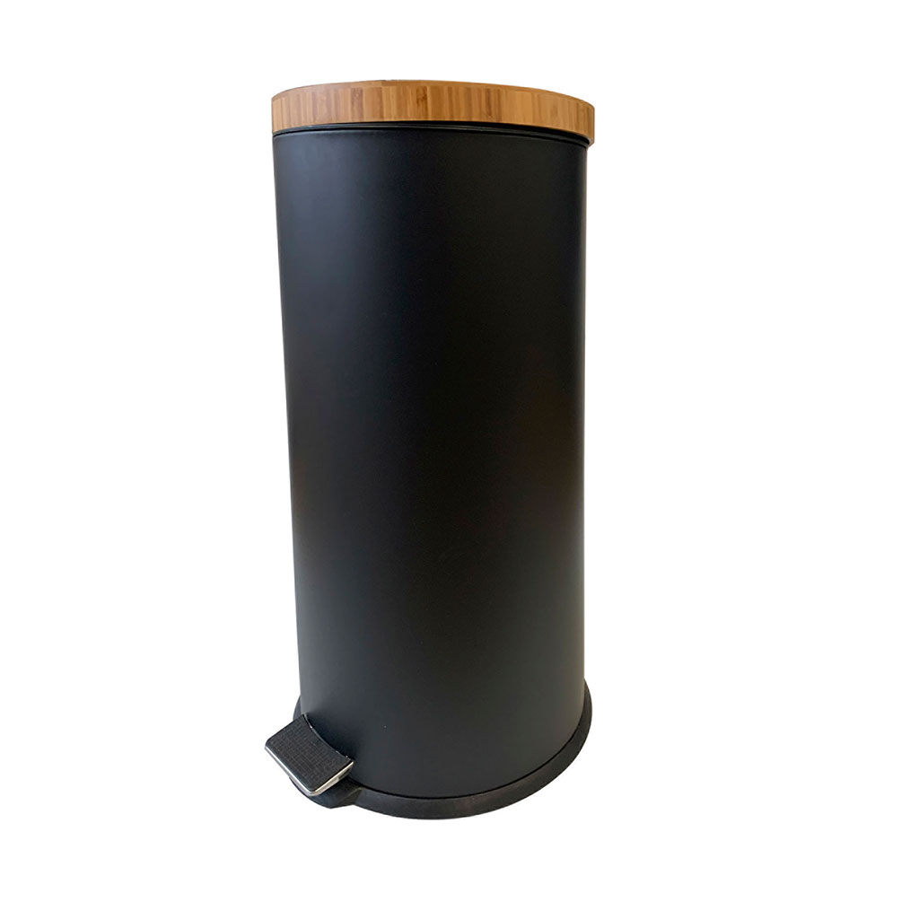 Poubelle métal à pédale couvercle bambou 30L