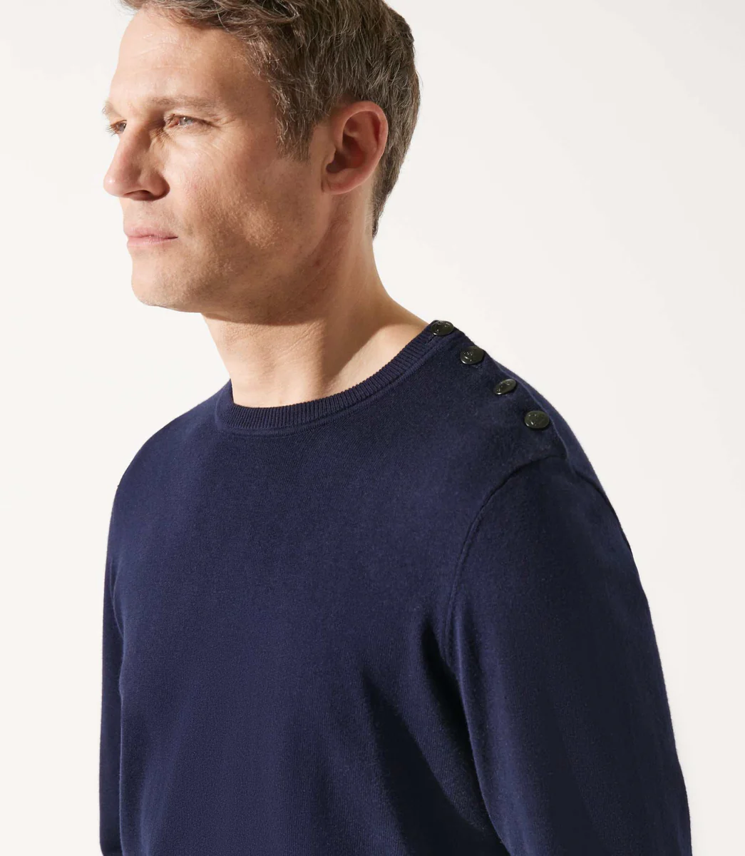 Pull coll rond épaule boutonnée marine
