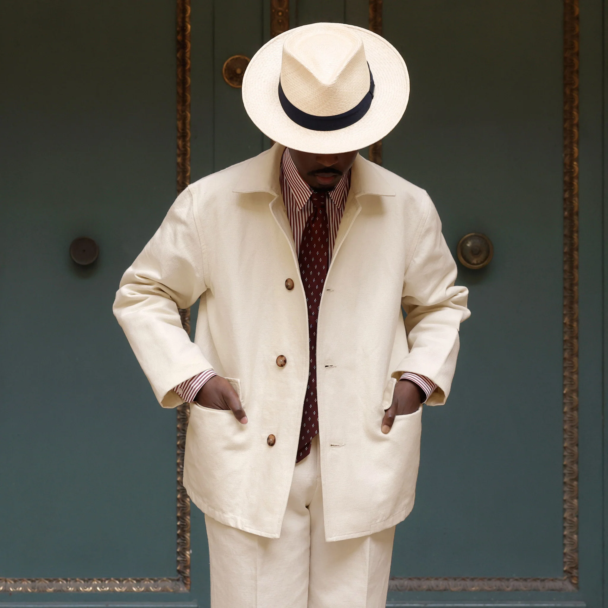 Ecru cotton and linen work jacket