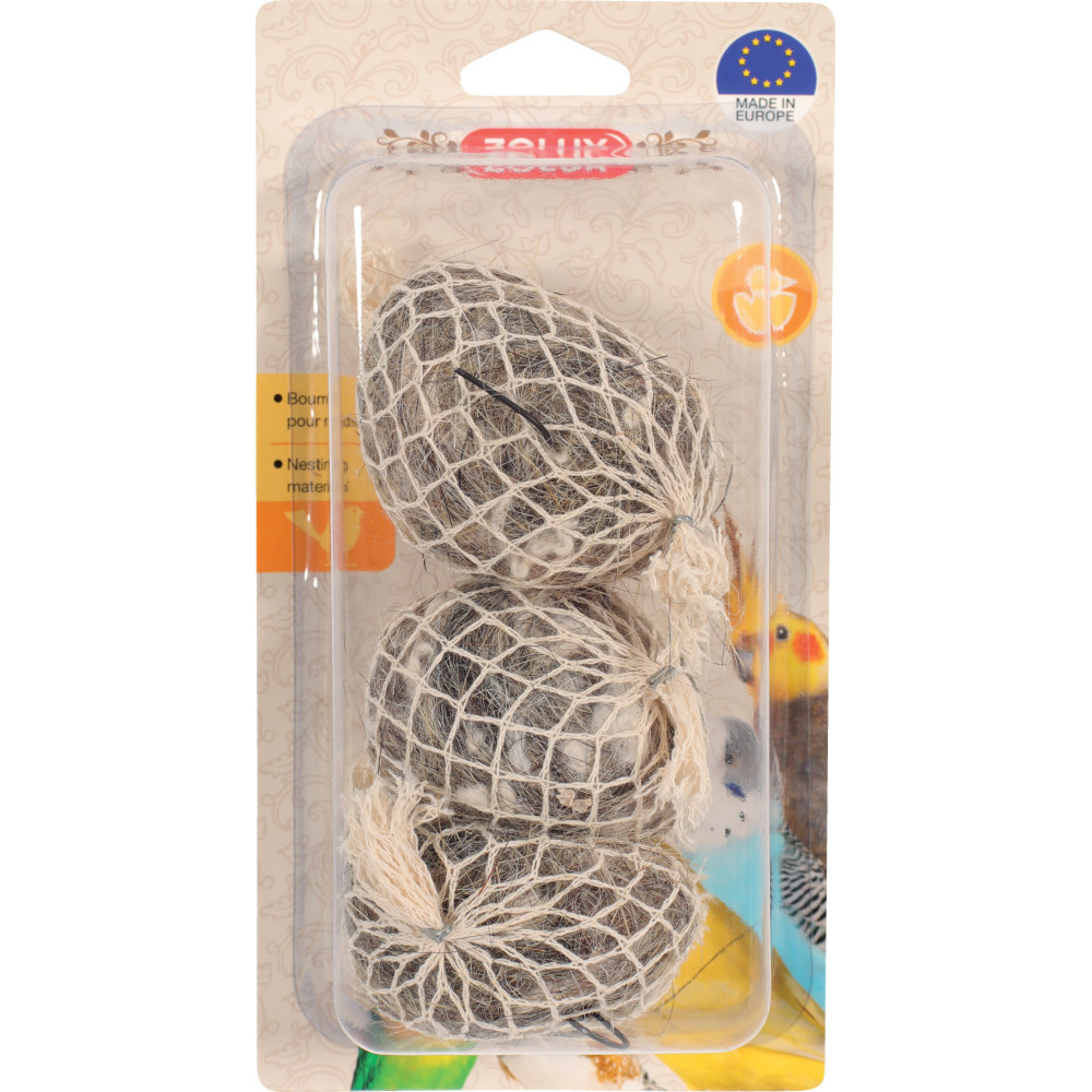 3 bourres de nids sous filet 19 g pour oiseaux