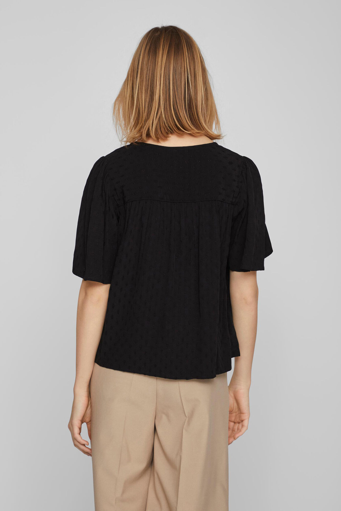 Blusa de cetim de manga curta - Preta