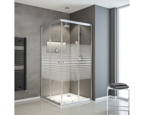 Hoekinstap SCHULTE Sunny ExpressPlus 75 - 90 cm, profielkleur zilver, glasdecor horizontale strepen EP19442 169 72